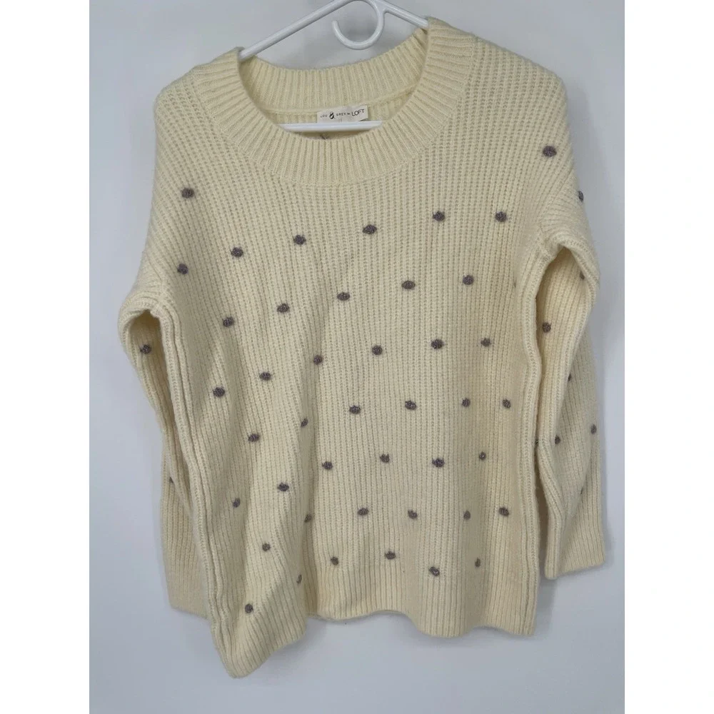 Lou & Grey LOFT Polka Dot Sweater Cream Womens XS Textured Cozy Cottage Indie